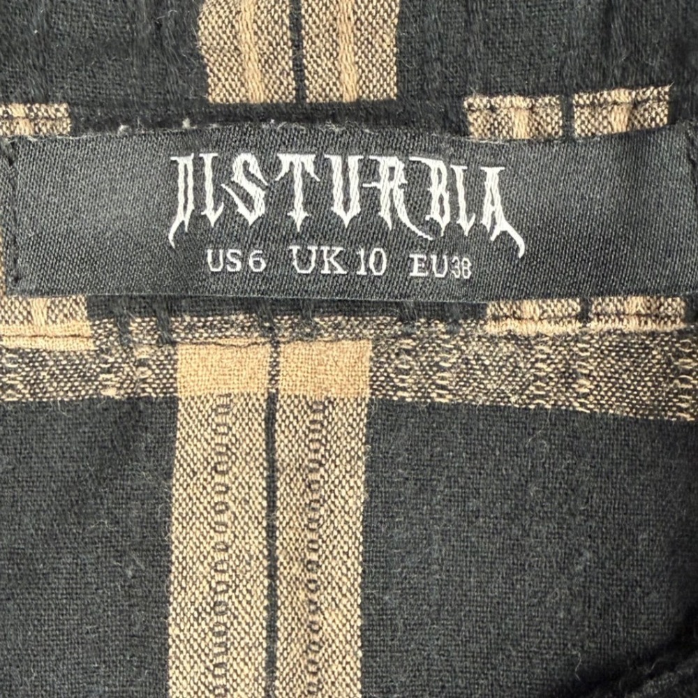 Disturbia Plaid Midi Dress Black Tan Button Front Pockets Grunge US 6 UK 10 - Picture 4 of 10